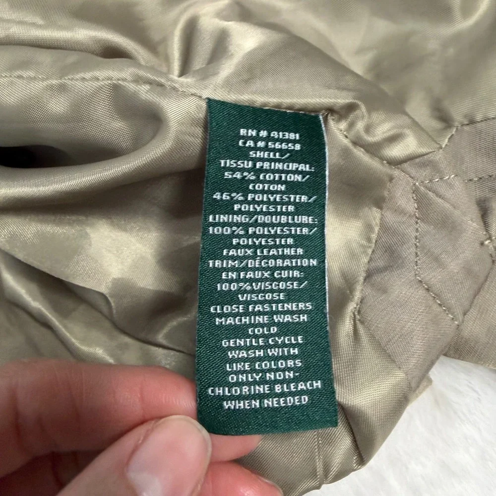Lauren Ralph Lauren Womens Khaki Tan Hooded Field Jacket Drawstring Waist Sz Med